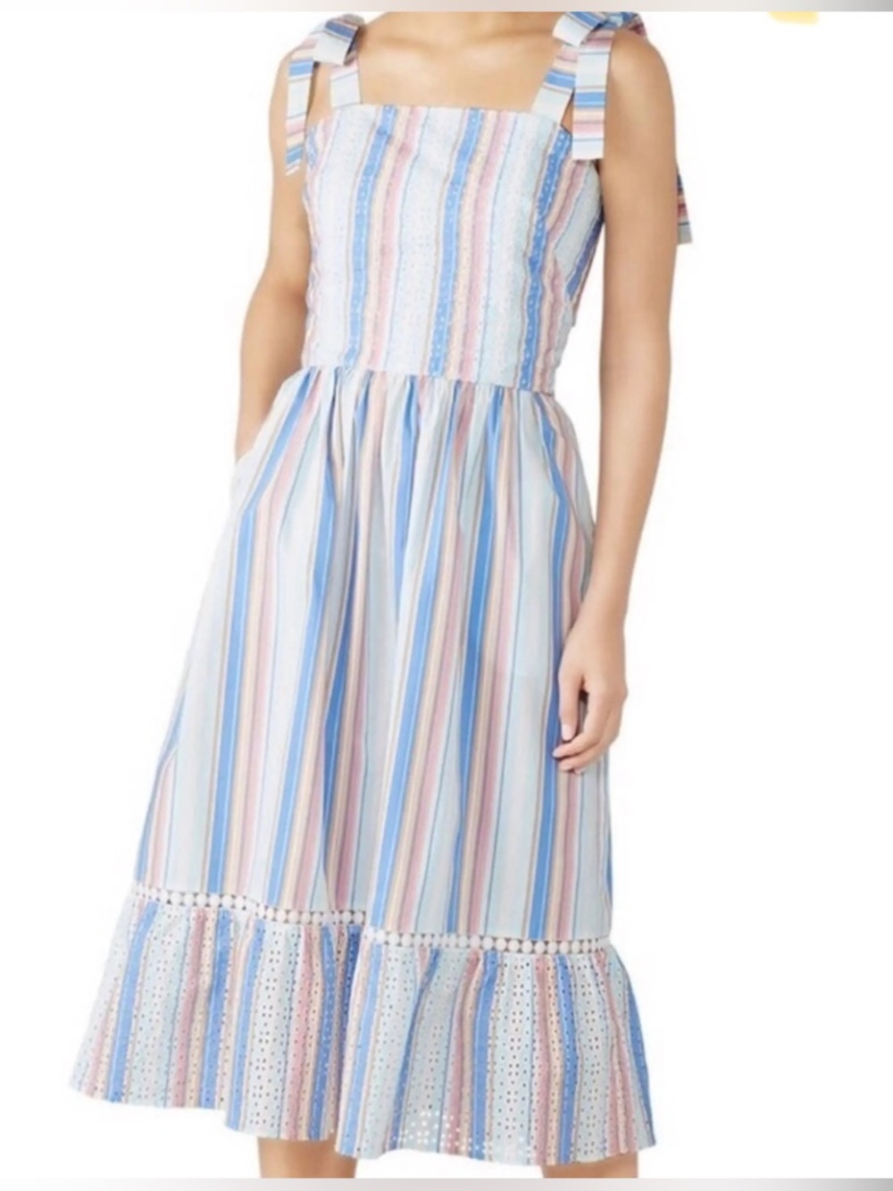 Shoshanna Demeri Striped Eyelet Dress in Rainbow Womens Size 2